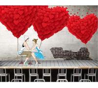Mur De Briques Vintage Figures D'Amour Rouges Papier Peint 3d Moderne Soie Texturée Haut De Gamme IdéAl Pour Le Salon Et La Chambre à Coucher-250cm×170cm