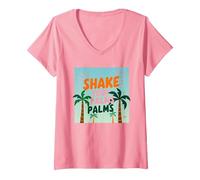 Mur de fête Tropical Shake Your Palms Palms sur la Plage T-Shirt avec Col en V, Femme, Rose, XXL