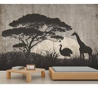 Mur de muraille safari en bois rustique, décoration de faune africaine, parfait pour un bureau à domicile et un mur d'accent inspiré par la nature 100x100cm (Non autocollant)