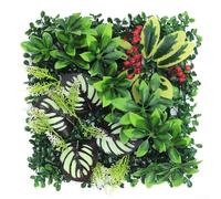 Mur de plantes artificielles résistant aux UV pour espaces intérieurs et extérieurs, panneau de verdure réaliste à texture d'eucalyptus et d'herbe, 25 x 25 cm (08)