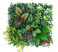 Mur de plantes artificielles résistant aux UV pour espaces intérieurs et extérieurs, panneau de verdure réaliste à texture d'eucalyptus et d'herbe, 25 x 25 cm (06)