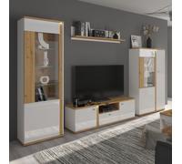 Mur De Salon 4 Pièces Chêne Artisan Façade MDF Blanc Brillant 81506501