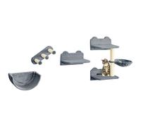 Mur D'escalade Pour Chat - Arbre À Chat Design Mural - Griffoirs, Plateformes, 2 Paniers, Échelle - Sisal Peluche Gris