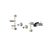 PawHut Arbre à Chat Parcours Mural Complet 4 pièces hamac, Pompon, Plateformes de Saut, Poteau en sisal et échelle Peluche Gris