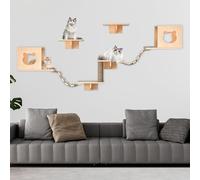 Mur d'escalade pour chat - Éléments muraux pour chat - En bois massif - Pour promenade de chat - Avec maison pour chat, escalier pour chat, arbre à griffoir et planche à sauter (jeu B)