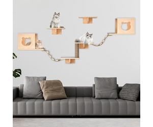 Mur d'escalade pour chat - Éléments muraux pour chat - En bois massif - Pour promenade de chat - Avec maison pour chat, escalier pour chat, arbre à griffoir et planche à sauter (jeu B)