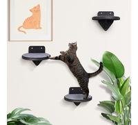 Mur d'escalade pour chat en bois de bouleau, lot de 3, avec surfaces à griffer, montage mural, échelle pour chat, filet d'escalade pour chats, couleur foncé, taille XXL