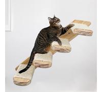 Mur d'escalade, pour chat, en bois d'hévéa massif, mur d'escalade, pour chats pesant jusqu'à 15 kg, avec corde en jute de gauche à droite, 4 étages