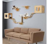Mur d'escalade pour chat XXL, 250 cm, 7/9 pièces - Éléments muraux avec maison pour chat, planche à griffer, pont pour chat, étagères murales, meuble mural en bois (9 pièces)