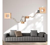 Mur d'escalade pour chats - Éléments muraux pour chat - En bois massif - Pour promenade de chat - Avec maison pour chat, escalier pour chat, arbre à griffoir pour chat et planche à sauter (jeu A)