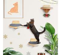 Mur d'escalade XXL pour chat en bois de bouleau - Lot de 3 escaliers pour chat avec surfaces à gratter - Montage mural - Échelle pour chat - Filet d'escalade pour chats (couleur bois, XXL) (couleur