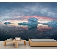 Mur en miroir de l'iceberg aux reflets du coucher de soleil - Papier peint dramatique de la scène polaire pour décorer le salon et la chambre à coucher 300x230cm (Non autocollant)