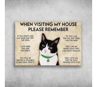 Mur Étain Panneau Chat Tuxedo Lorsque Vous Visitez Ma Maison, N'Oubliez Pas Que Si Vous N'Aimez Pas Les Poils De Chat, Restez Loin Du Canapé Métal Étain Signe Vintage Tin Signs Rétro Affiche M