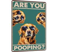 Mur Étain Panneau Chien Golden Retriever Êtes-Vous En Train De Faire Caca Drôle Rétro Tin Signs Rétro Affiche Décorative Métal Étain Signe Pour Chambre Restaurant Cuisine M