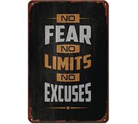 Mur Étain Panneau Citations Inspirantes Pas De Peur, Pas De Limites, Pas D'Excuses Rétro Tin Signs Vintage Métal Étain Signe Unique Affiche Pour Café Garage Cuisine 20X30CM