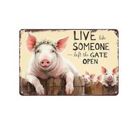 Mur Étain Panneau Cochons De Ferme-Rustique Et Mignon avec des Cochons,Une Citation Amusante:« Vivez comme Si Quelqu'un Avait Laissé La Porte Ouverte. » Metal Sign Tin Signs Affiche pour 20X30CM