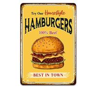 Mur Étain Panneau Hamburgers Essayez Nos Hamburgers Maison, Les Meilleurs En Ville ! Vintage Tin Signs Rétro Affiche Décorative Métal Étain Signe Pour Chambre Garage Restaurant M