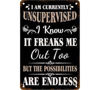 Mur Étain Panneau Je suis Actuellement sans Surveillance, Je Sais Que Ça M'Inquiète Aussi, mais Vintage Affiche Unique Tin Signs Vintage Metal Sign pour Cuisine Garage Salon S