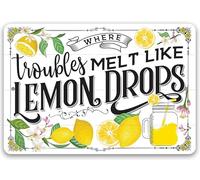 Mur Étain Panneau Là Où Les Ennuis Fondent comme des Gouttes De Citron Métal Étain Signe Vintage Metal Sign Drôle Tin Signs pour Chambre Garage Cuisine 20X30CM