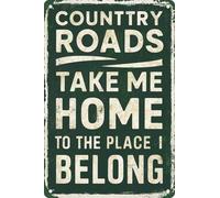 Mur Étain Panneau Les Chemins De Campagne Me Ramènent chez Moi, À L'Endroit Où Je Me Sens chez Moi. Citation Amusante sur La Vie À La Ferme. Métal Étain Signe Vintage Metal Sign Unique Tin Signs S