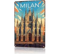 Mur Étain Panneau Milan - Italie, Cathédrale De Milan, Duomo, Ville Affiche Vintage Tin Signs Unique Metal Sign pour Salle De Bain Restaurant Garage S