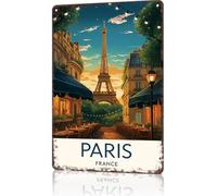 Mur Étain Panneau Paris - Tour Eiffel Métal Étain Signe Vintage Metal Sign Rétro Tin Signs pour Chambre Garage Salle De Bain S