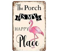 Mur Étain Panneau Peinture Humoristique « Le Porche Est Mon Endroit Heureux » Metal Sign Drôle Métal Étain Signe Unique Tin Signs pour Garage Café Chambre 20X30CM
