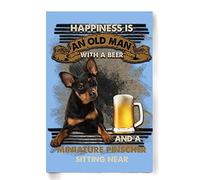 Mur Étain Panneau Pinscher Nain Vintage. Le Bonheur, C'est Un Vieil Homme avec Un Pinscher Nain Assis Près De Lui. Metal Sign Vintage Tin Signs Unique Métal Étain Signe pour Garage Restaurant S