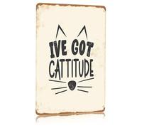 Mur Étain Panneau Regarde, J'Ai Une Attitude De Chat Metal Sign Rétro Tin Signs Vintage Affiche pour Maison Cuisine Restaurant S