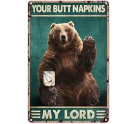 Mur Étain Panneau Serviettes Drôles D'Ours, Ma Dame, Tes Fesses, Vintage, Amusant, Dicton Rustique Tin Signs Unique Métal Étain Signe Rétro Affiche Pour Chambre Restaurant Cuisine M