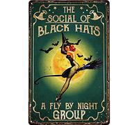 Mur Étain Panneau Sorcière Sexy La Socialisation Des Chapeaux Noirs Et Du Groupe Fly By Night Halloween Affiche Unique Tin Signs Drôle Metal Sign Pour Café Garage Chambre 20X30CM