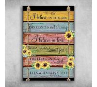Mur Étain Panneau Tournesol Je Crois Au Soleil Même Quand Il Ne Brille Pas Je Crois En L'Amour Métal Étain Signe Vintage Affiche Unique Tin Signs Pour Cuisine Garage Chambre 20X30CM