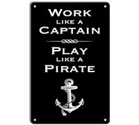 Mur Étain Panneau Travaillez Comme Un Capitaine Jouez Comme Un Pirate Pirate Drôle Et Antique Metal Sign Vintage Métal Étain Signe Drôle Tin Signs Pour Café Garage Cuisine 20X30CM