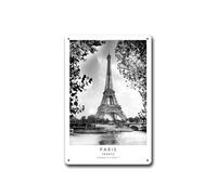 Mur Étain Panneau Voyage À Paris, Art De La Ville De Paris En Noir Et Blanc, Coordonnées De Paris, Paris Simple Metal Sign Vintage Affiche Unique Tin Signs Pour Salle De Bain Restaurant Garage M
