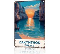 Mur Étain Panneau Zakynthos, Grèce, Plage, Îles Grecques Affiche Rétro Tin Signs Décorative Metal Sign pour Chambre Garage Restaurant S