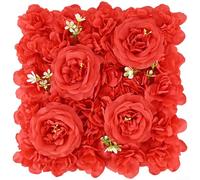 Mur floral de 40 cm avec éléments d'hortensia roses superposées pour l'amélioration de l'arche de mariage et les besoins de fond de photographie (40 x 40 cm, rouge)