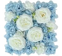 Mur floral de 40 cm avec éléments d'hortensia roses superposées pour l'amélioration de l'arche de mariage et les besoins de fond de photographie (40 x 40 cm, blanc et bleu)