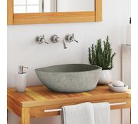 Lavabo en Pierre de Rivière Ovale Vasque à Poser Lave-Mains Salle de Bain vidaX