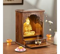 Mur monté/bureau sanctuaire bouddhiste en bois solide,God Of Wealth Cabinet Table d'autopographie,Cabinet de sanctuaire bouddhiste avec dessin et lumière (Wall-monté)