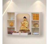 Mur monté en bois massif Shrine Bouddhiste Altar, God Of Wealth Cabinet avec lumière LED, étagère de dessin et de stockage, table de méditation pour la maison de prière (F,80 cm/31,4 pouces)