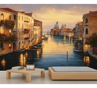 Mur peint à Venise, Italie : Paysage urbain au coucher du soleil avec architecture, Décoration sophistiquée pour espace de vie et chambre 100x100cm (Non autocollant)