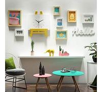 Mur photo en bois massif, cadre photo combiné, décoration, tableau de peinture, horloge réelle pouvant changer de photos, 7 cadres photo en bois massif et 2 types d'accessoires - Blanc original