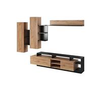 Mur TV avec rangements - Coloris : Naturel et anthracite - IDESIA