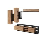Vente-unique - Mur TV avec rangements - Coloris : Naturel et Anthracite - IDESIA