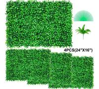 Mur végétal artificiel 4 pcs - Brise-vue artificiel haie verte - Plaque de buis artificiel PE - Brise-vue plantes artificielles 60 x 40 cm - Décoration murale mur végétal 24 x 16 pouces.