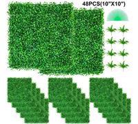 Mur végétal artificiel 48 pcs. 10x10 pouces - Haie de protection visuelle-vert artificiel - Plaque de buis artificiel PE - Protection visuelle plantes artificielles 25x25 cm - Décoration murale mur vé