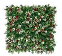 Mur végétal Festif Décoration de Noël avec baies rouges et pommes de pin, 50 x 50 cm