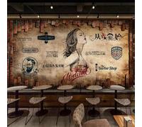 Mur Vintage En Briques Rouges Du Salon De Beauté Coiffeur Papier Peint 3D Installation Facile Intissé Tapisserie Bureau Salon Canapé Chambre Décoration Murale-430cm×300cm