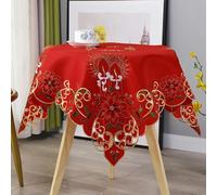 MUrabe Carré 85 cm Europe Noël Hôtel Satin Dentelle Brodée Table Couverture Tissu Serviette Cuisine Nappe Fête Anniversaire Décor-Rouge-85X85 cm