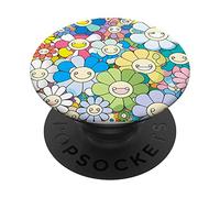 Murakami Fleur souriante Motif coloré Hippie PopSockets PopGrip Interchangeable